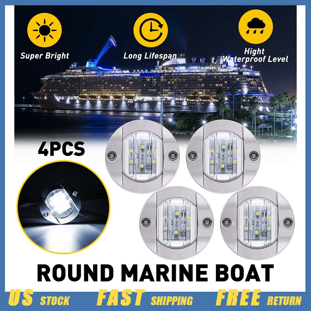 White Marine Round LED Boat Courtesy Lights Cabin Deck Stern Navigatioin Light