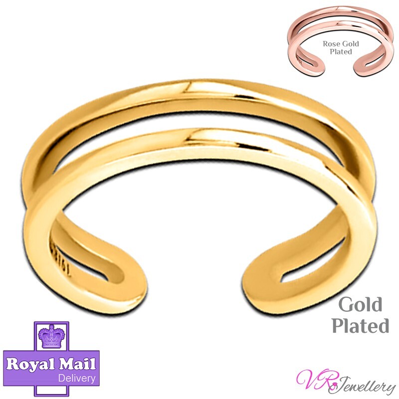 Double Band Toe Ring Surgical Steel Gold/Rose Gold Plated Adjustable Toe Ring
