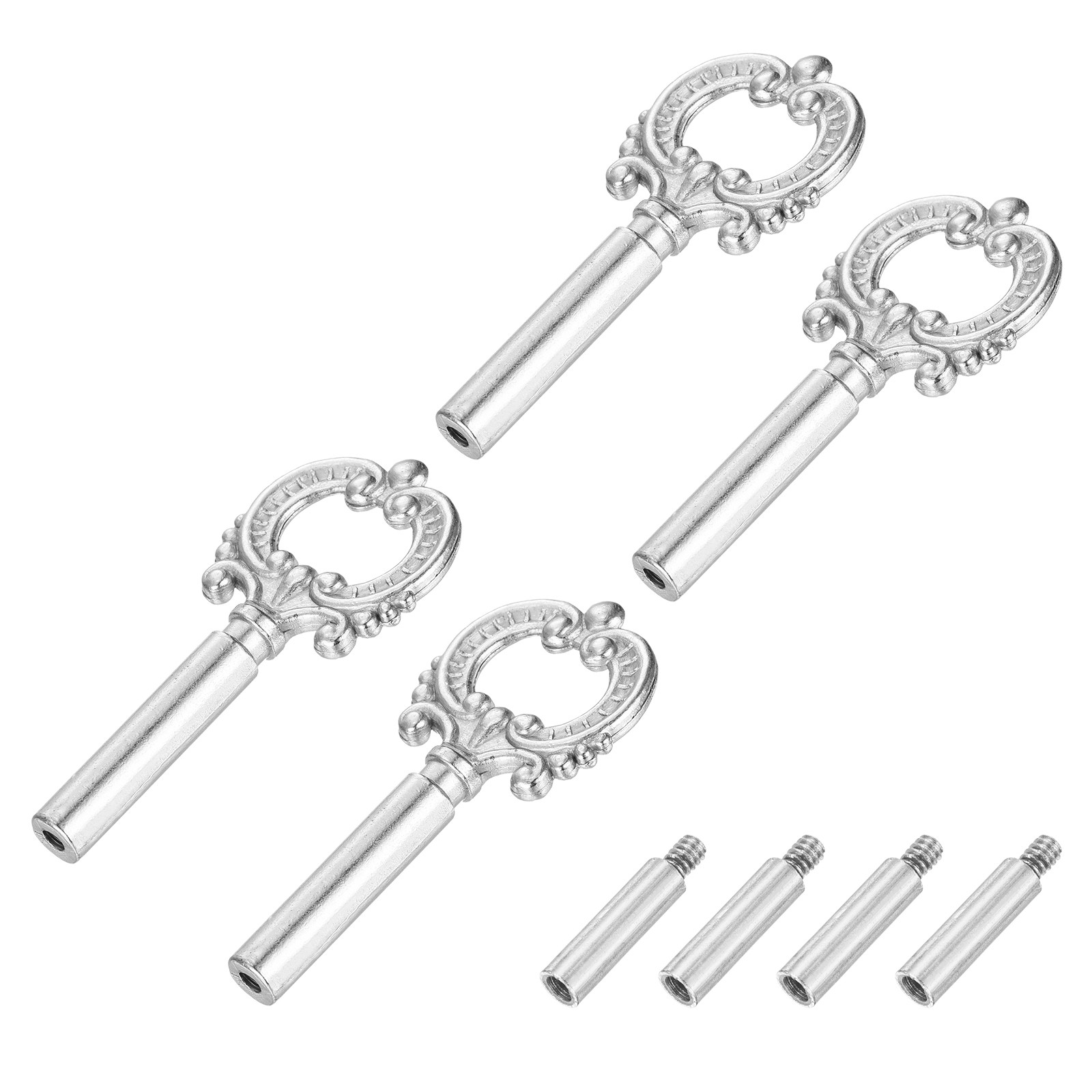 4Pcs Lamp Turn Knob On/Off Extension 51.5mm Length for Lamp Socket Silver