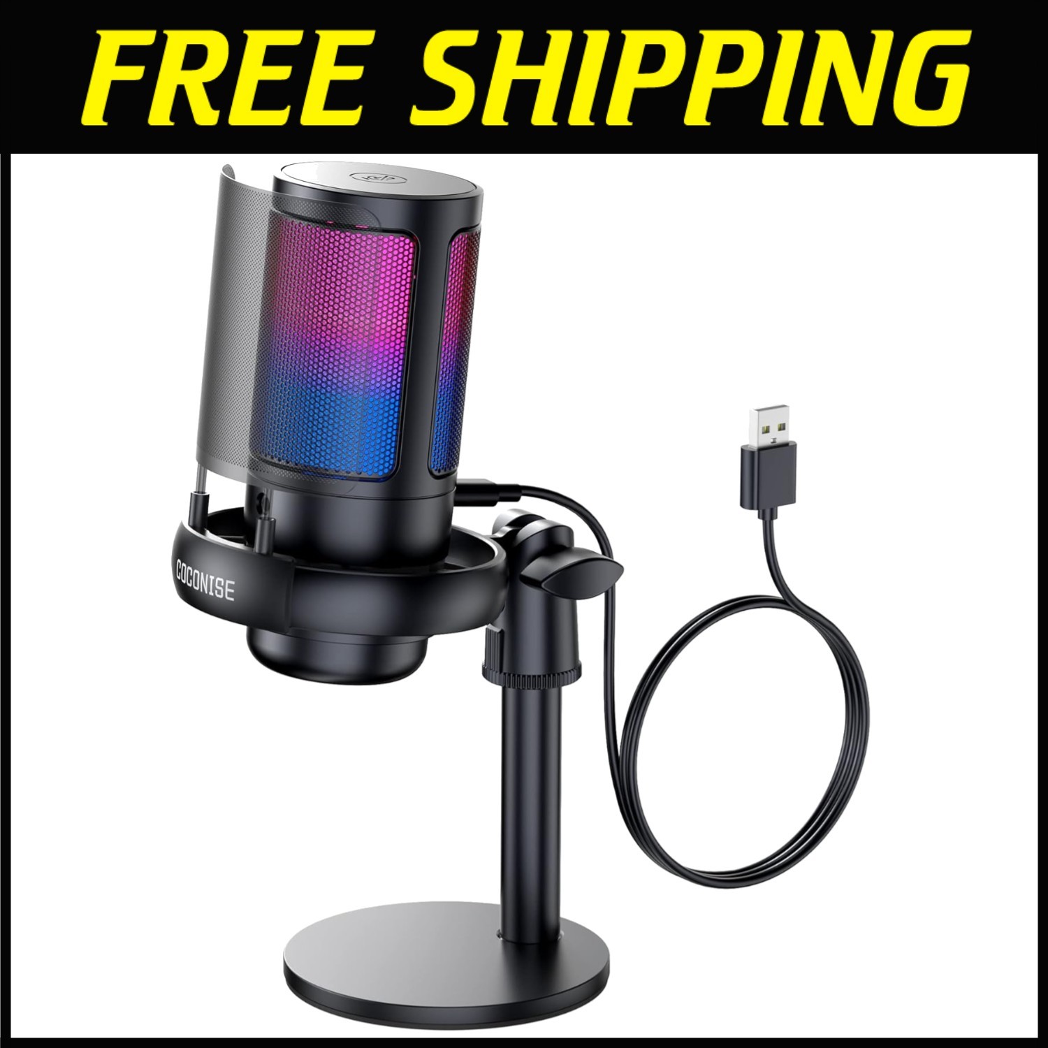 Condenser Microphone with Quick Mute & RGB Lights - USB Mic