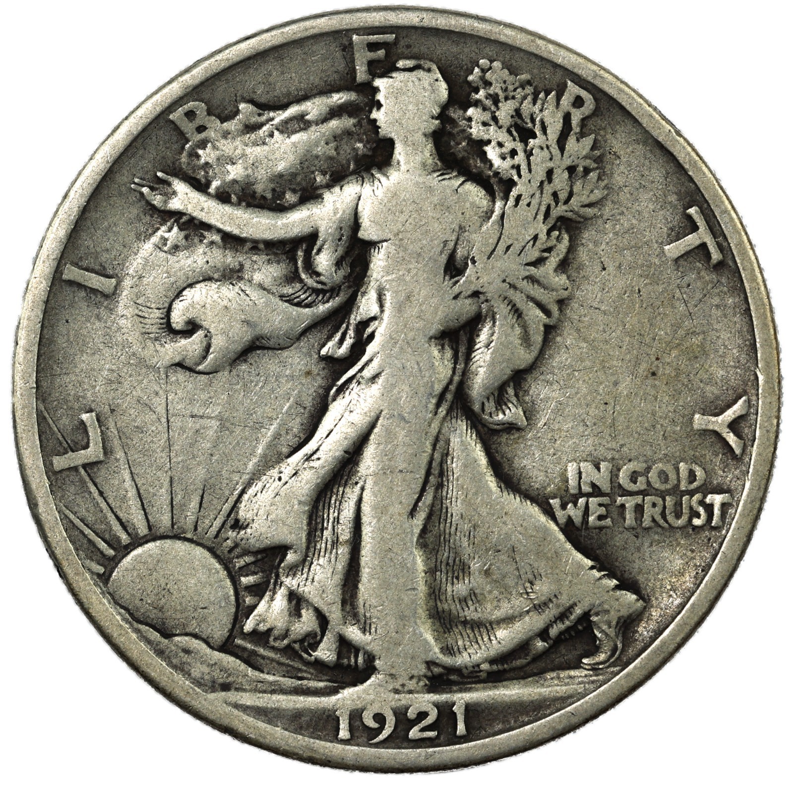 1921-S San Francisco Walking Liberty Silver Half Dollar 50C Fine FN F+