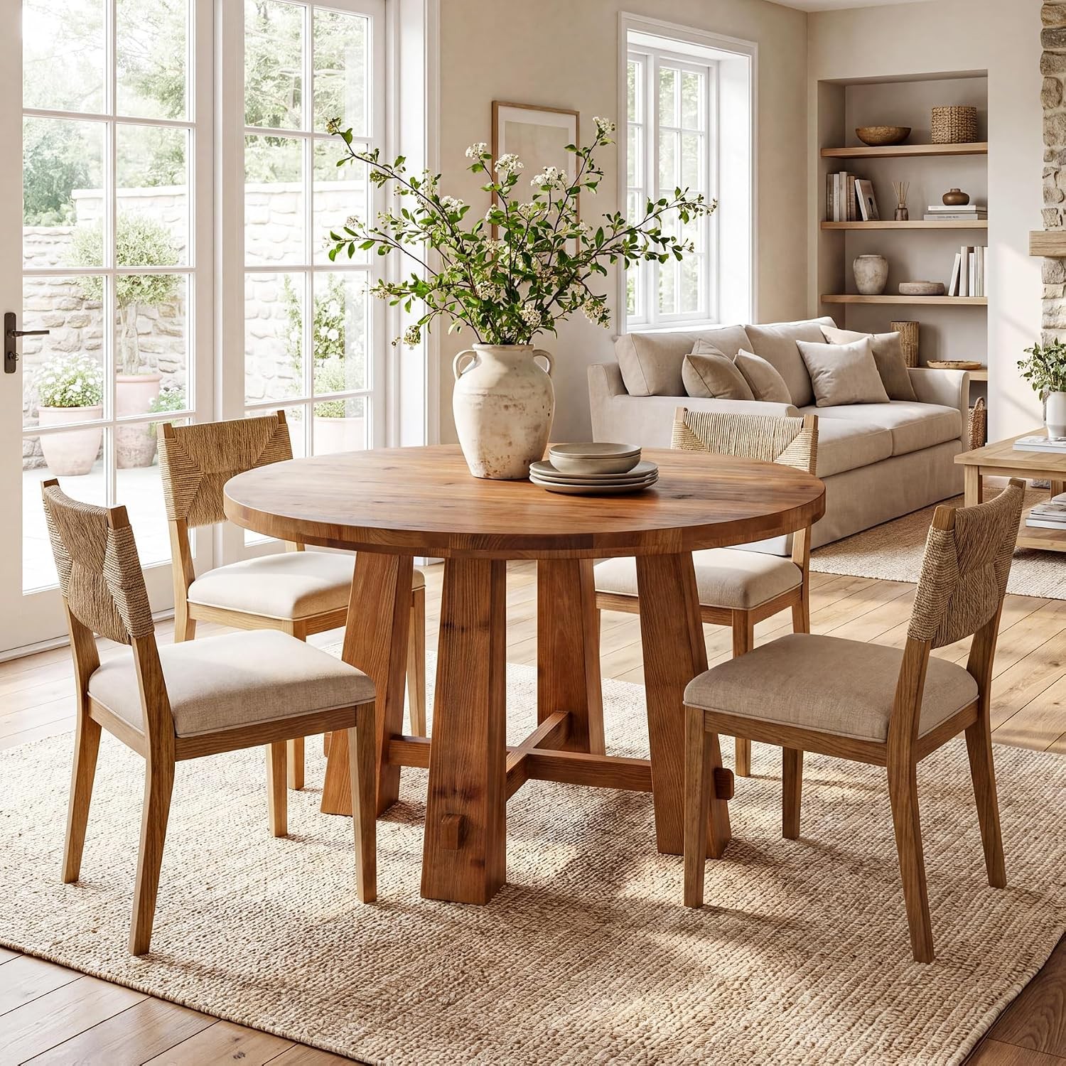 39.4" Solid Wood Round Dining Table Modern Small Kitchen Table for 2-4 People