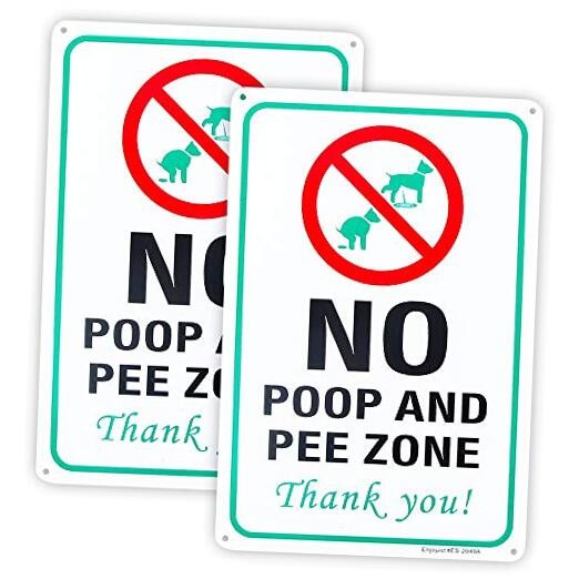 2 Pack No Pee and Poop Zone Dog Yard Sign, 12"x 8" .04" Aluminum Reflective