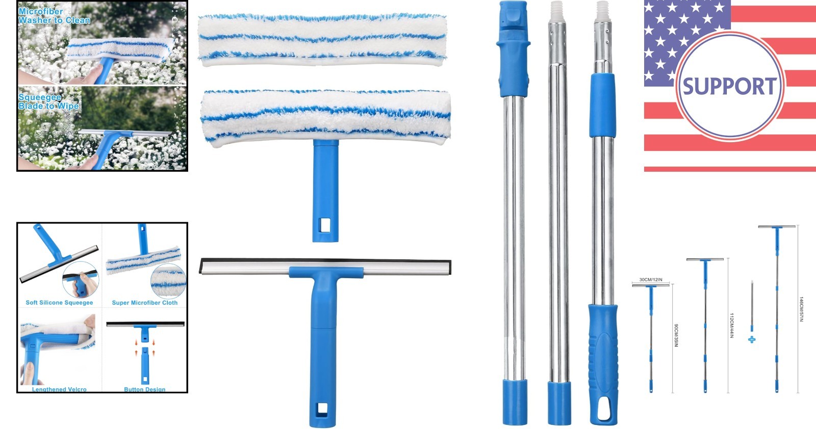 Window Washer with Long Handle: 57IN Squeegee & Microfiber for Perfect Shine