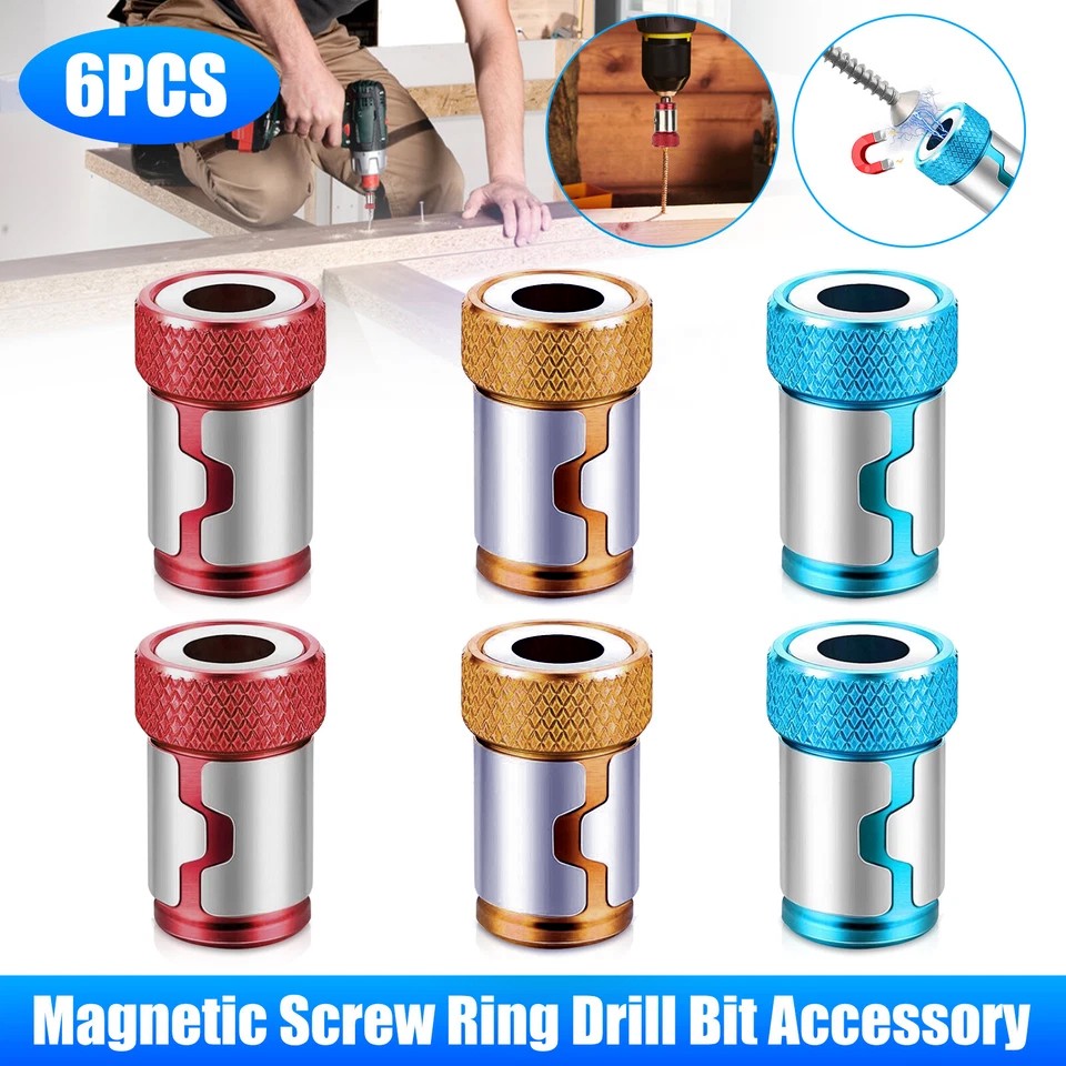 6 x Screwdriver Head Magnetic Ring Pivoting Bit Tip Screw Holder Magnetizer