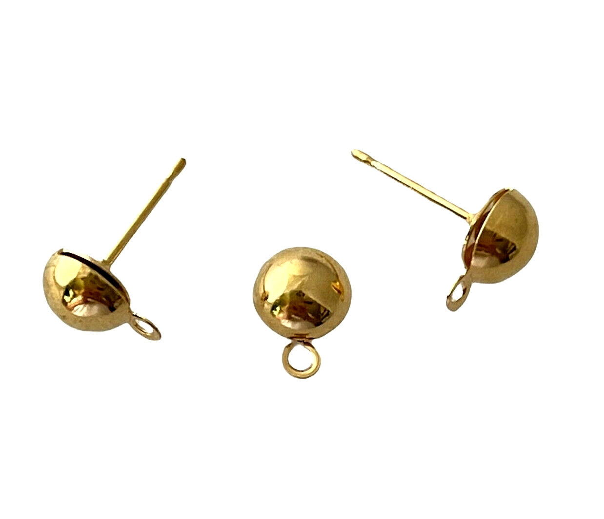 100 Gold Hollow 6mm Half Round Loop Earstuds Earrings Stud Post Bead Findings