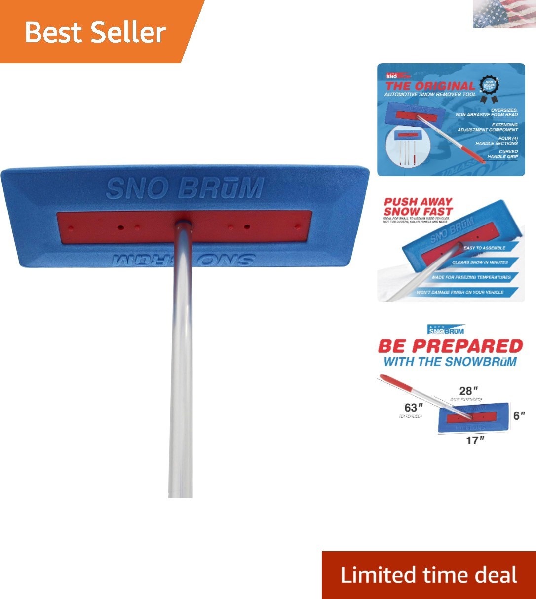 Winter Essential: Adjustable Snow Remover with No-Scratch Foam Head - 1 Pack