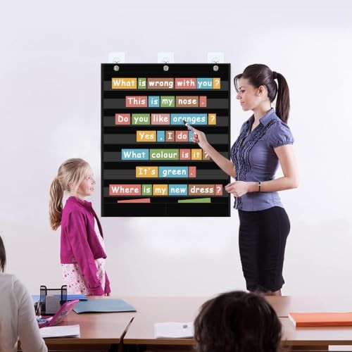 7+2 Pockets Standard Pocket Chart, Clear 7 7 clear pockets with 2 storage bag
