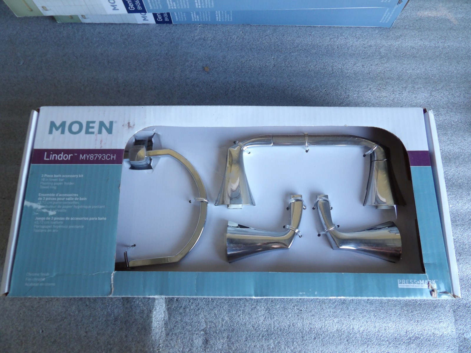 MOEN MY8793CH Lindor 3-Piece Kit Toilet Paper Holder Towel Bar & Ring  Chrome