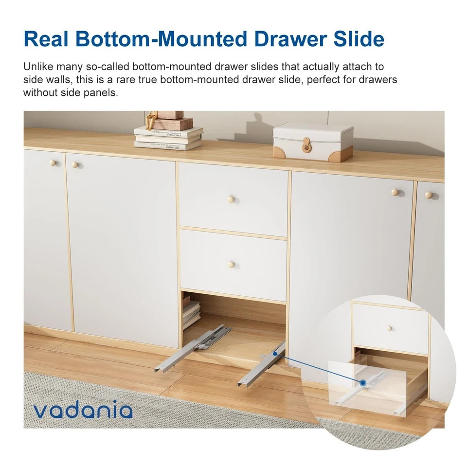 14" Undermount Drawer Slide Soft Close Bottom Mounted & Bottom Support 88 lb ...