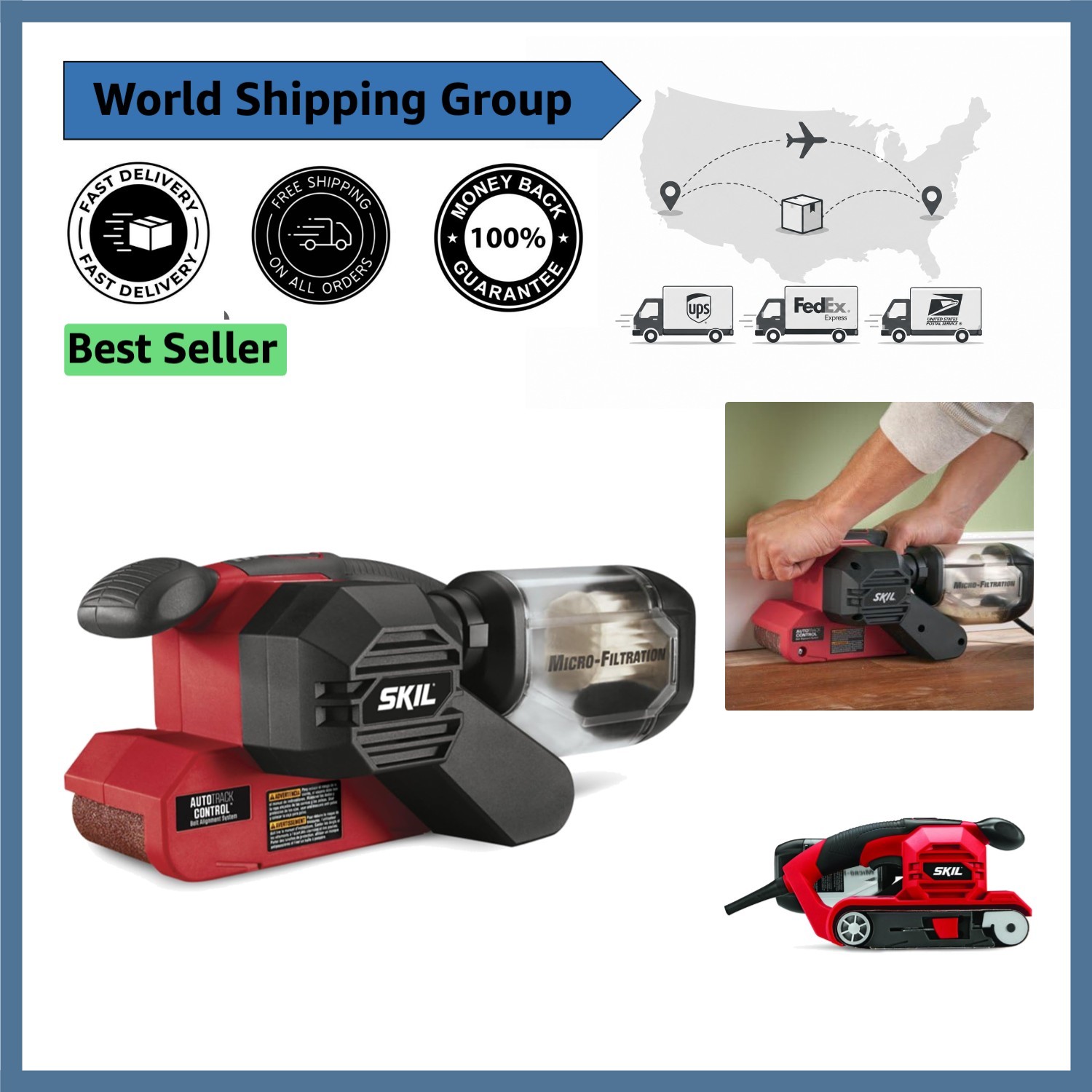 6 Amp 3"x18" Professional Belt Sander with Pressure Control & Dust Collection