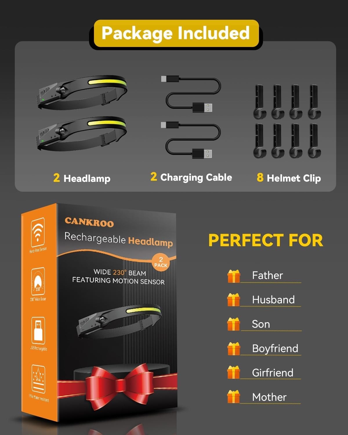 Headlamps Rechargeable with Red Light 2 Pack, Wide Beam Running LED Head Lamp...