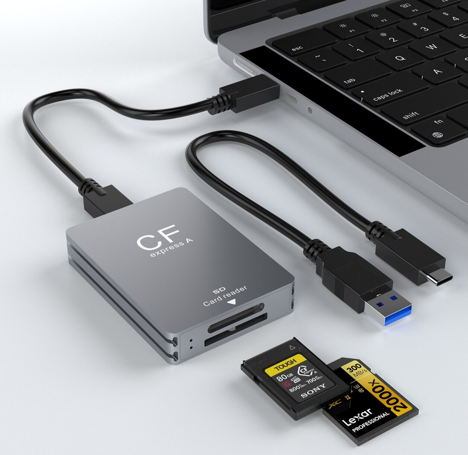 CFexpress Type A&SD 2-1 Card Reader 10Gbps USB 3.2 Gen2 For Sony Cameras/DSLR/PC