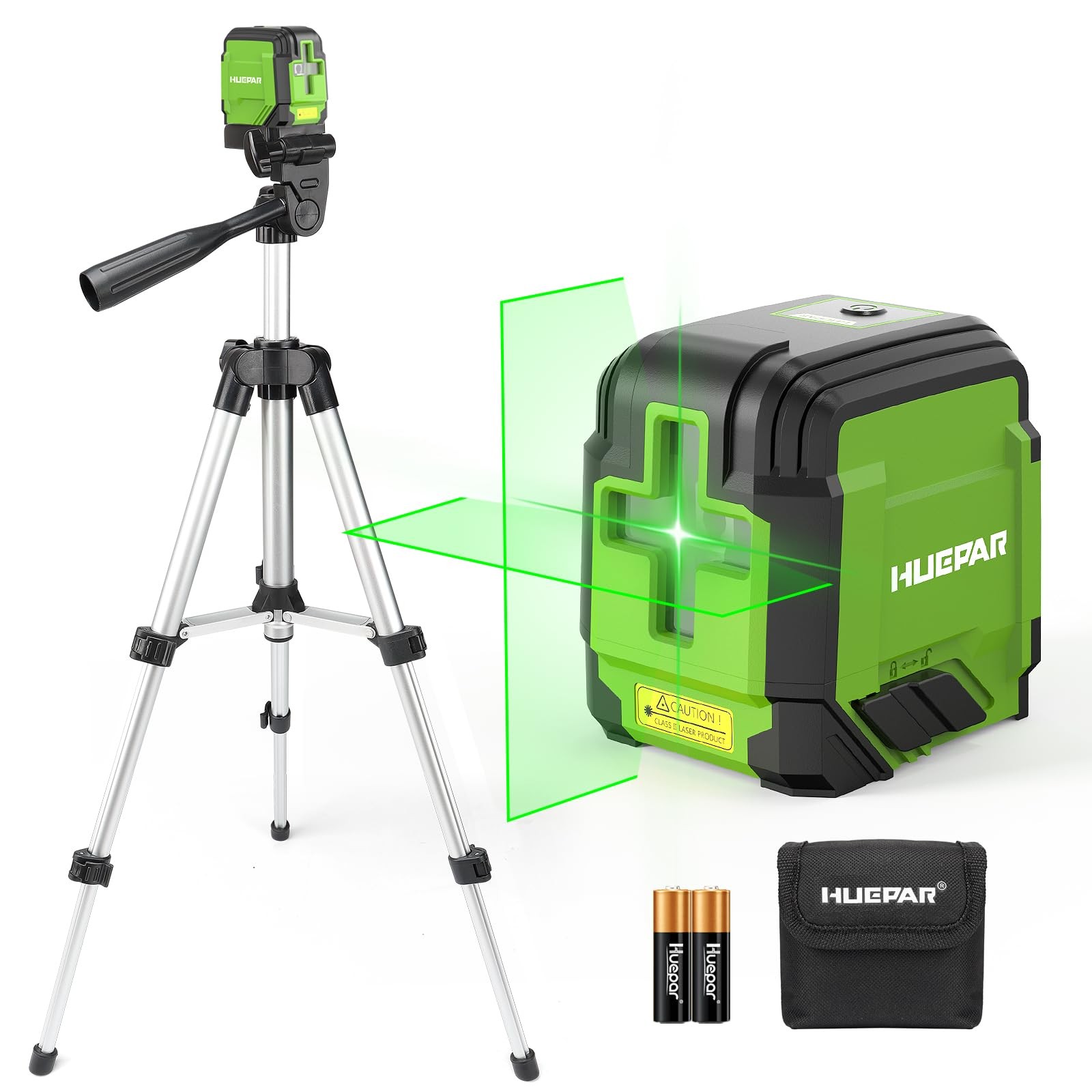 HUEPAR Laser Level Kit: 98Ft Green Cross Line Self-Leveling Tool w/Tripod