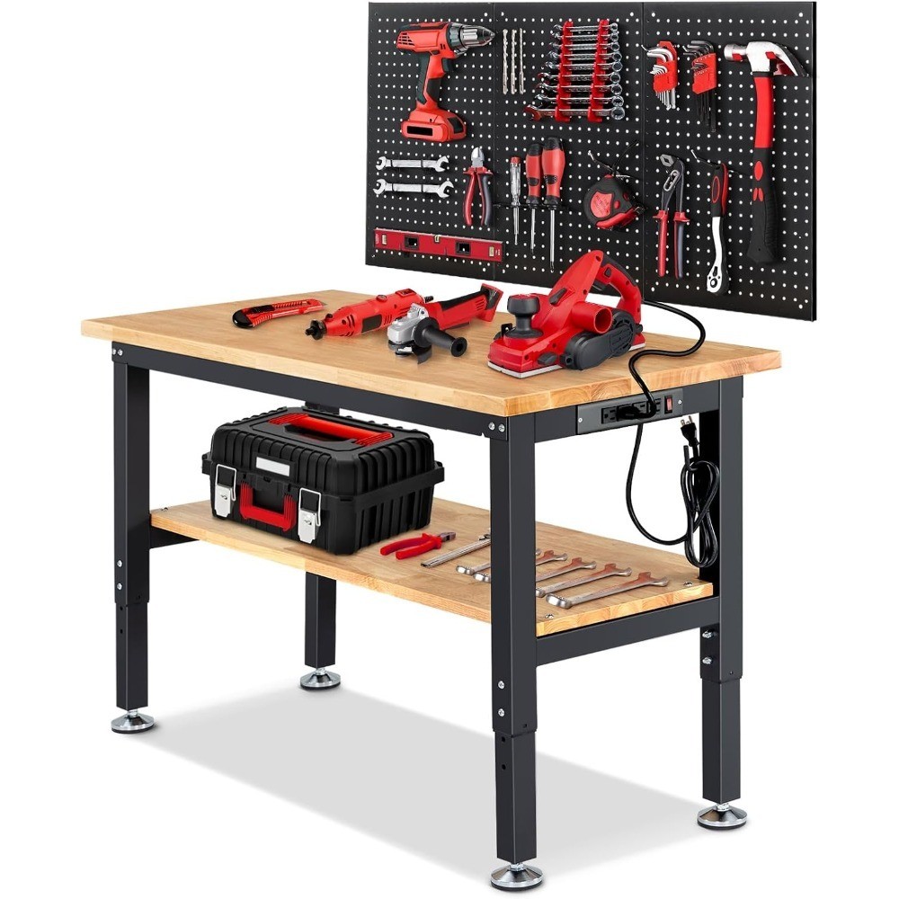48" Heavy Duty Workbench, Adjustable Height Garage Work Bench with Solid