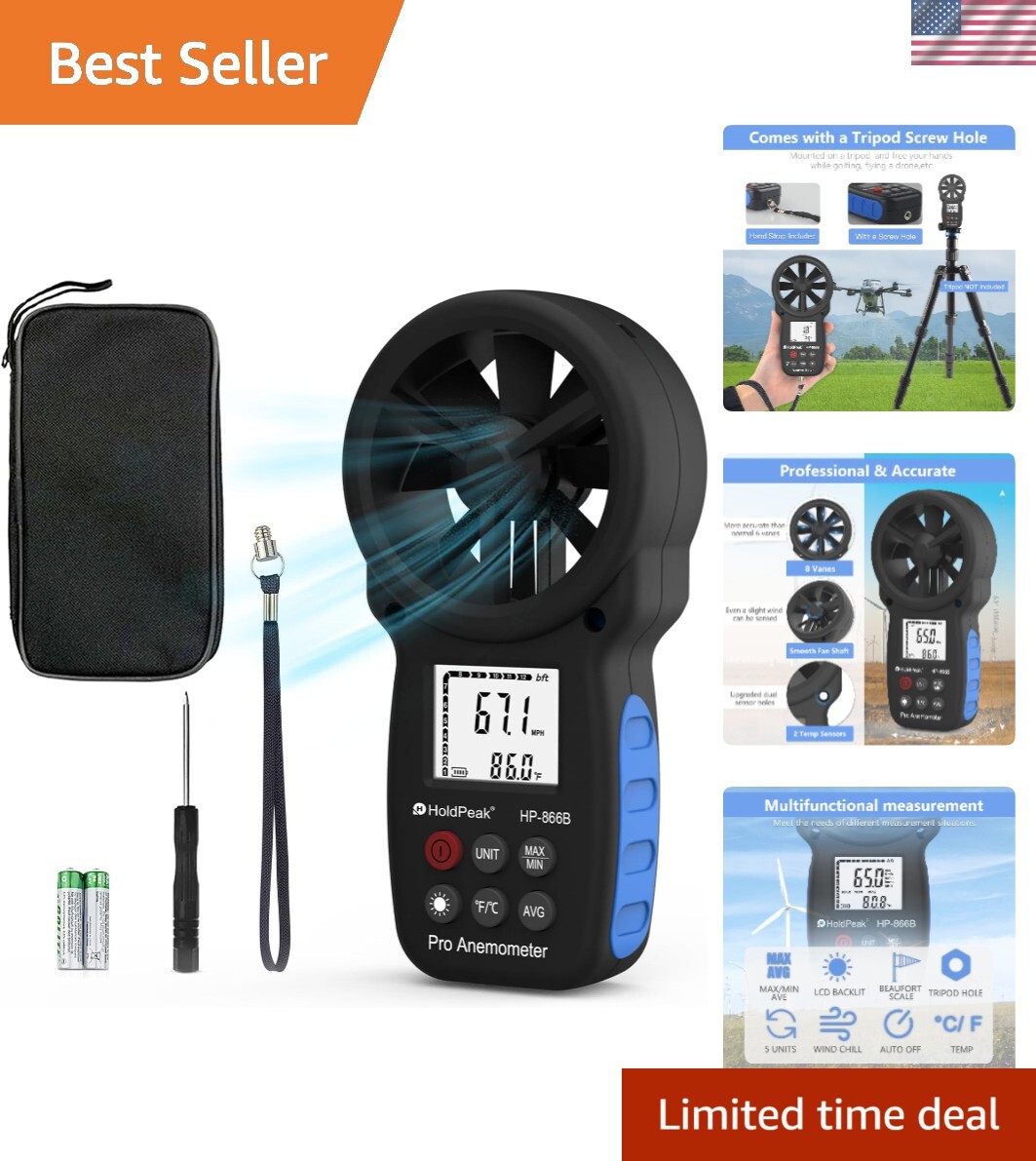 Versatile Wind Speed Meter - HoldPeak 866B Digital Anemometer for Outdoor Use