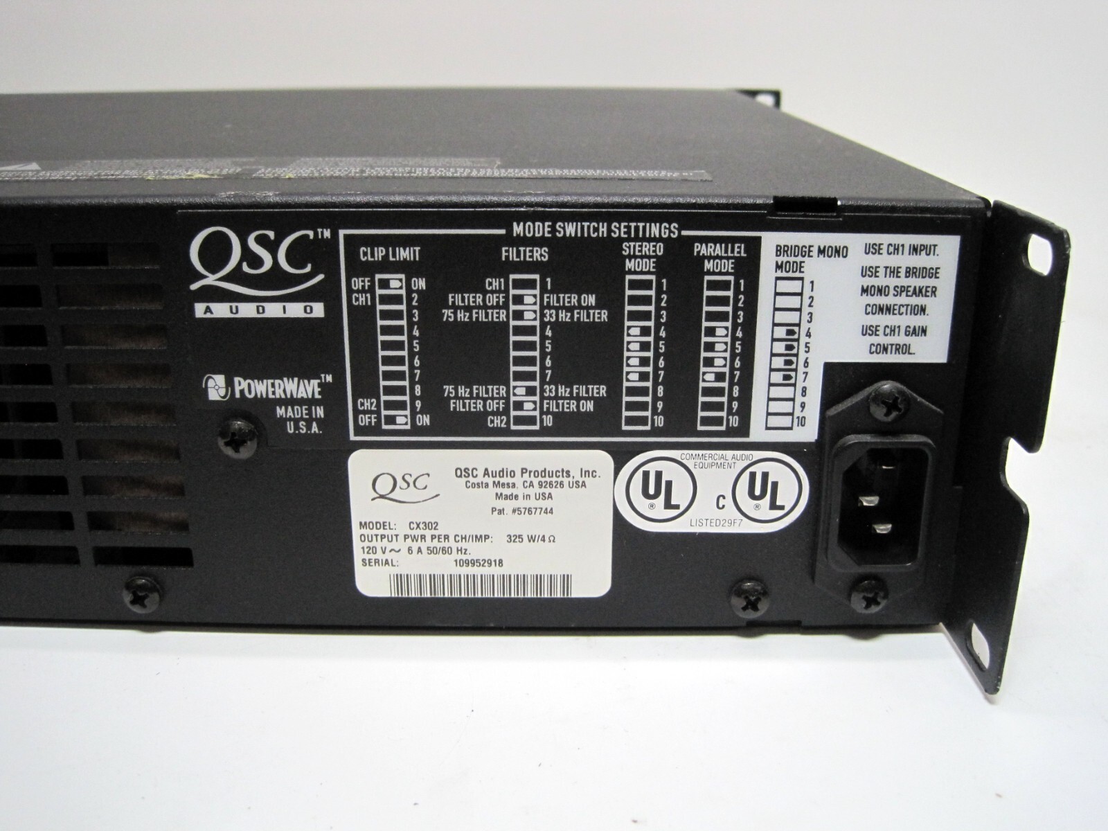 QSC CX302 2 Channel Power Amplifier Rackmount