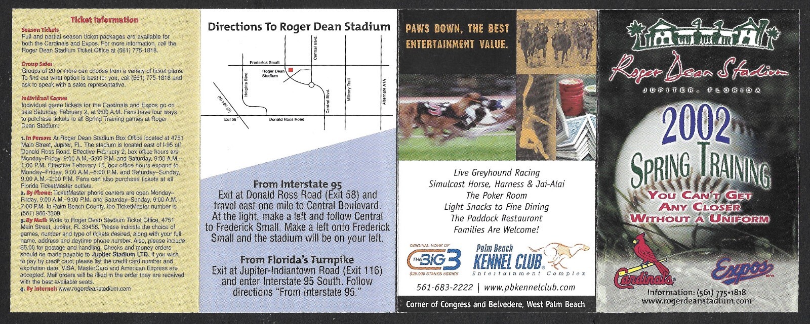 2002 CARDINALS & EXPOS  PB Kennel Club  Spring Training POCKET SCHEDULE  NM-MINT
