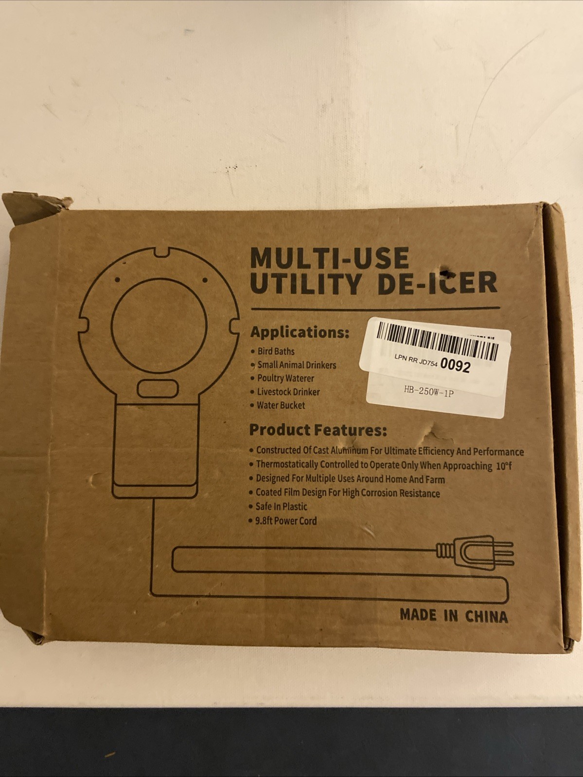 Multi-Use Utility De-Icer  250W - For Livestock Drinker, Poultry Waterer & More