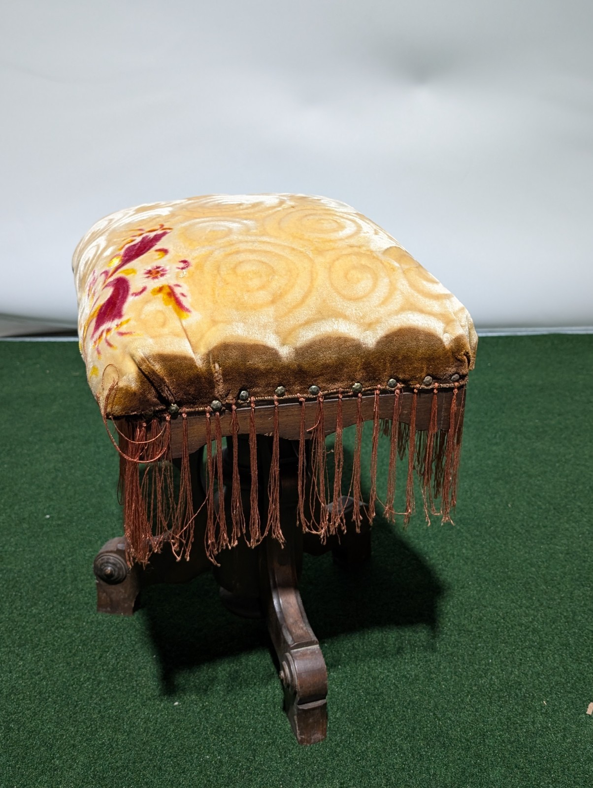 Victorian Antique Vanity Stool Adjustable Height, Walnut Foot, Piano Stool