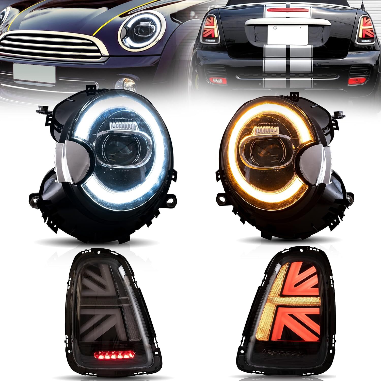 LED Headlights +Smoked LED Tail Lights For 2007-2013 Mini Cooper R56/R57/R58/R59
