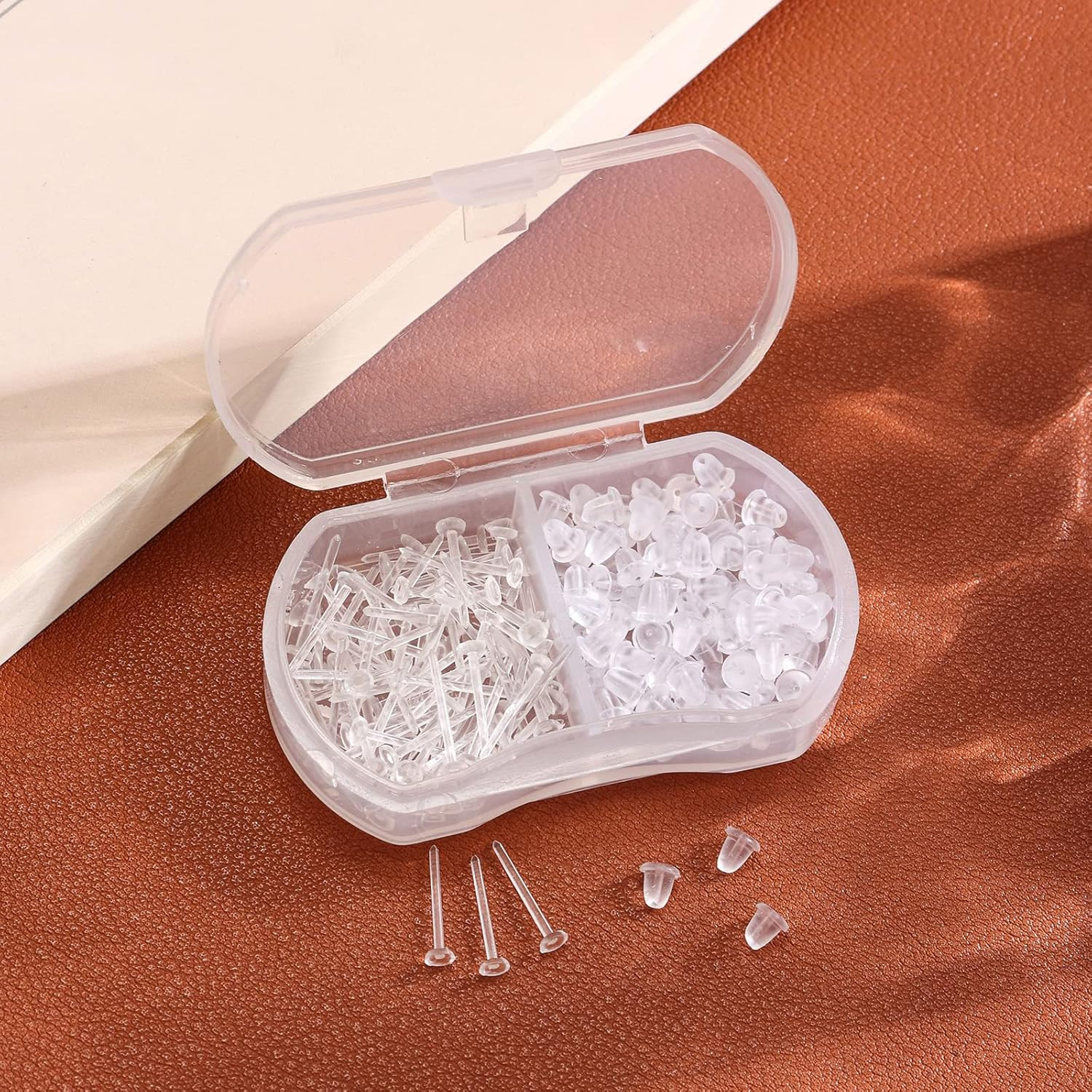 Plastic Earrings, 200 PCS Invisible Clear Post Studs for Sports, Work - Flat Sil
