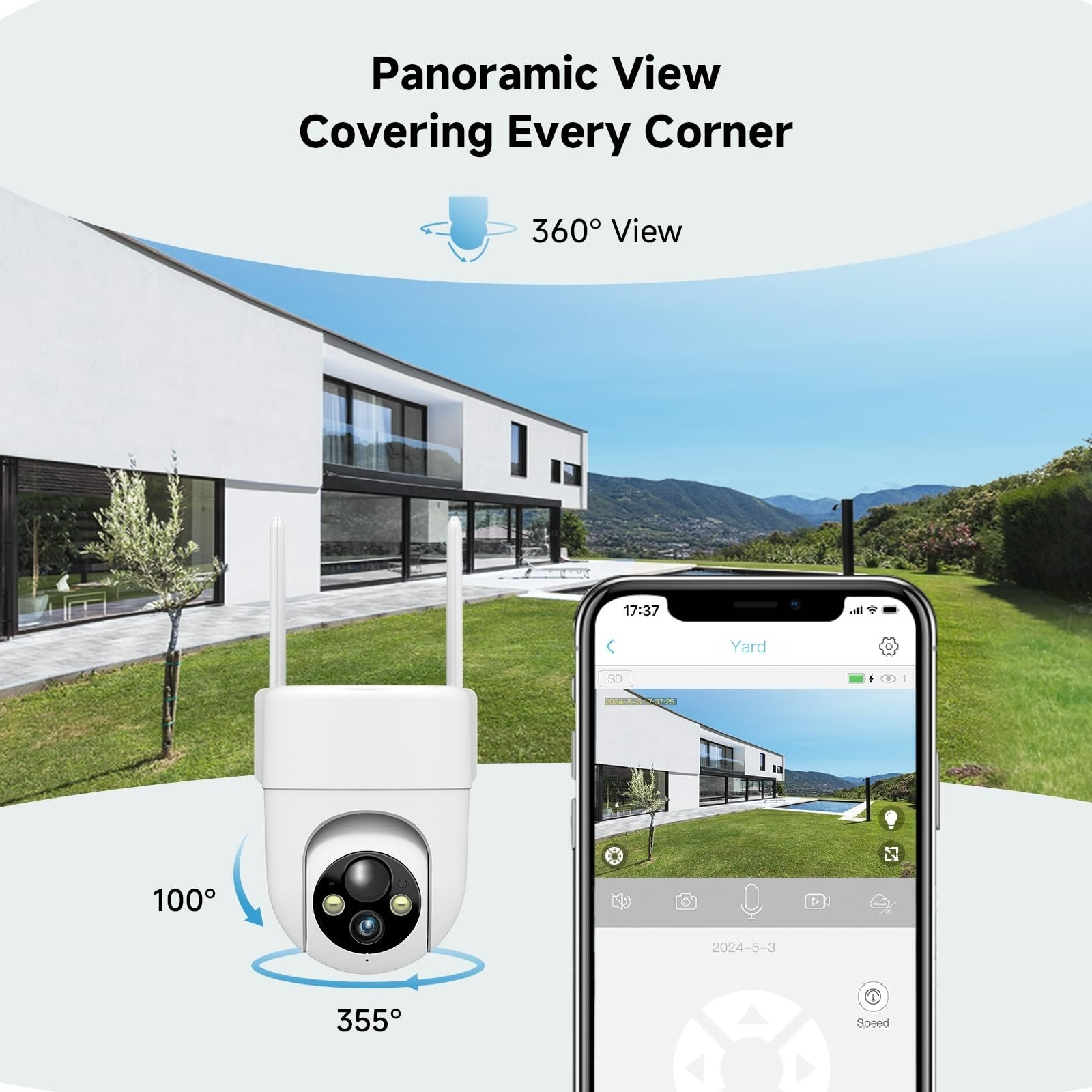 Oculview 2K Solar Security Cameras Wireless Outdoor, 360° View, 2PCS