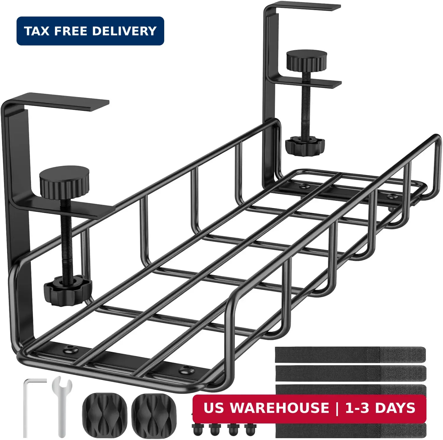 15.7" Under Desk Cable Management Tray, No Drill Steel Cable Tray Organizers, Wi