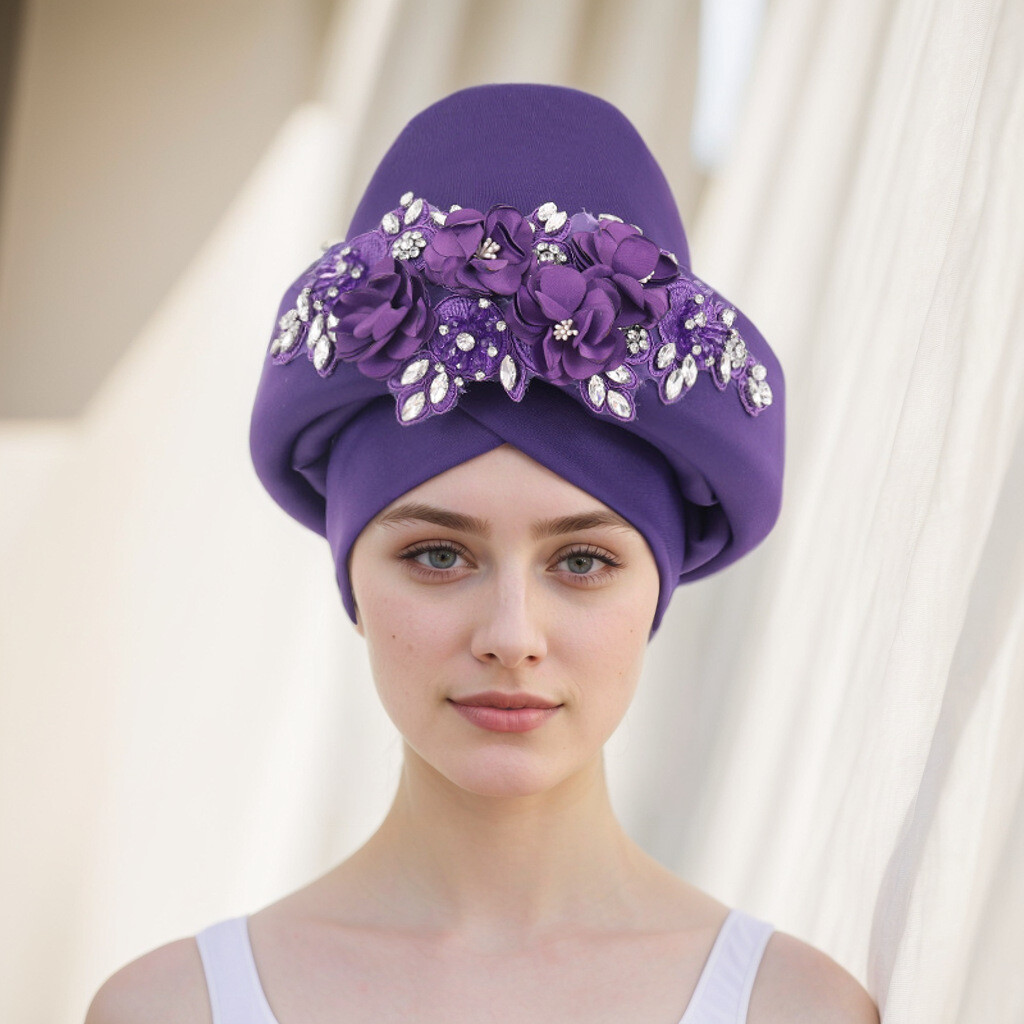 Big Diamond Flower Turban Cap New African Auto Gele Headtie  Female Head Wraps