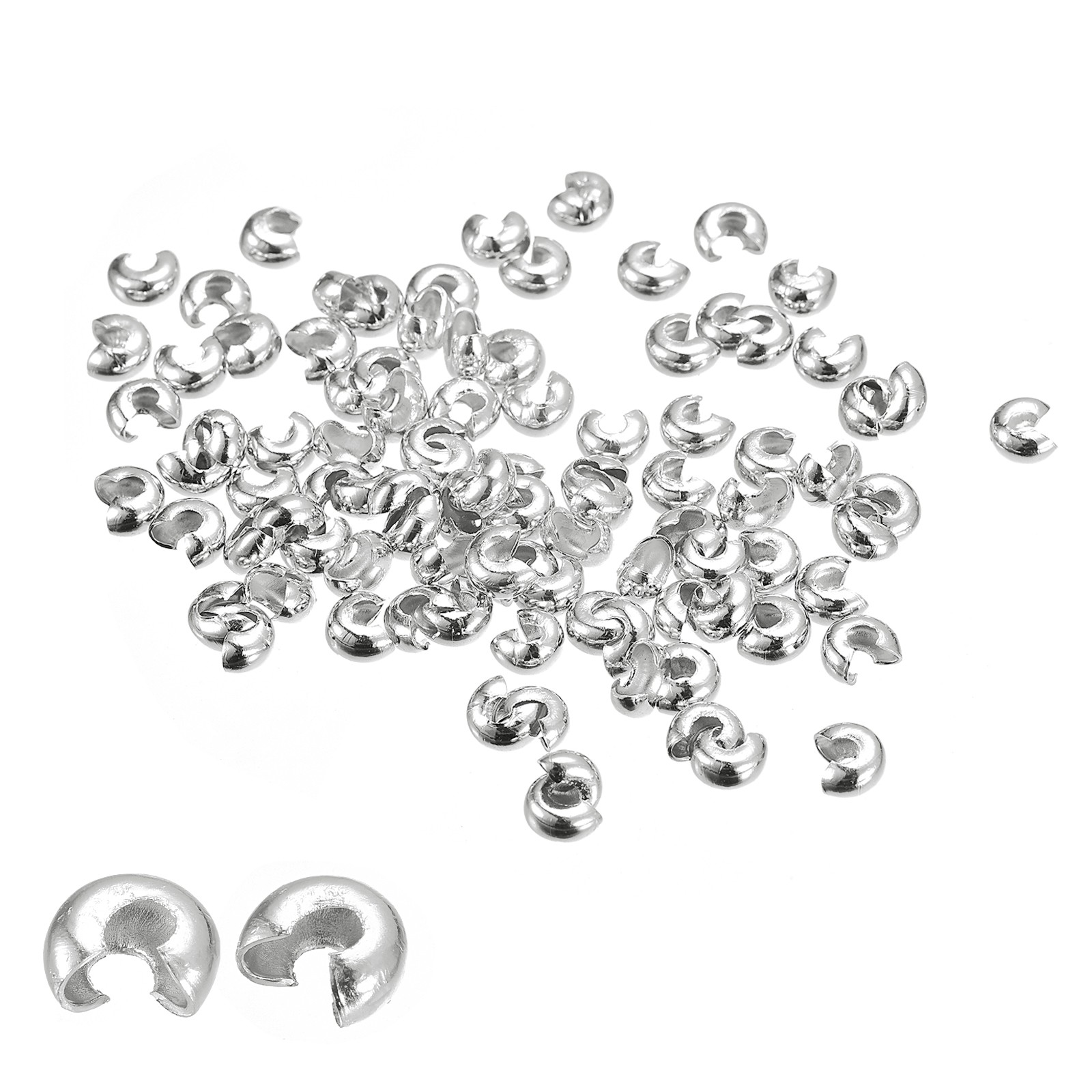 200Set 6.5mm Crimp Beads Covers Round Beads End Tips for Jewelry Making Silver