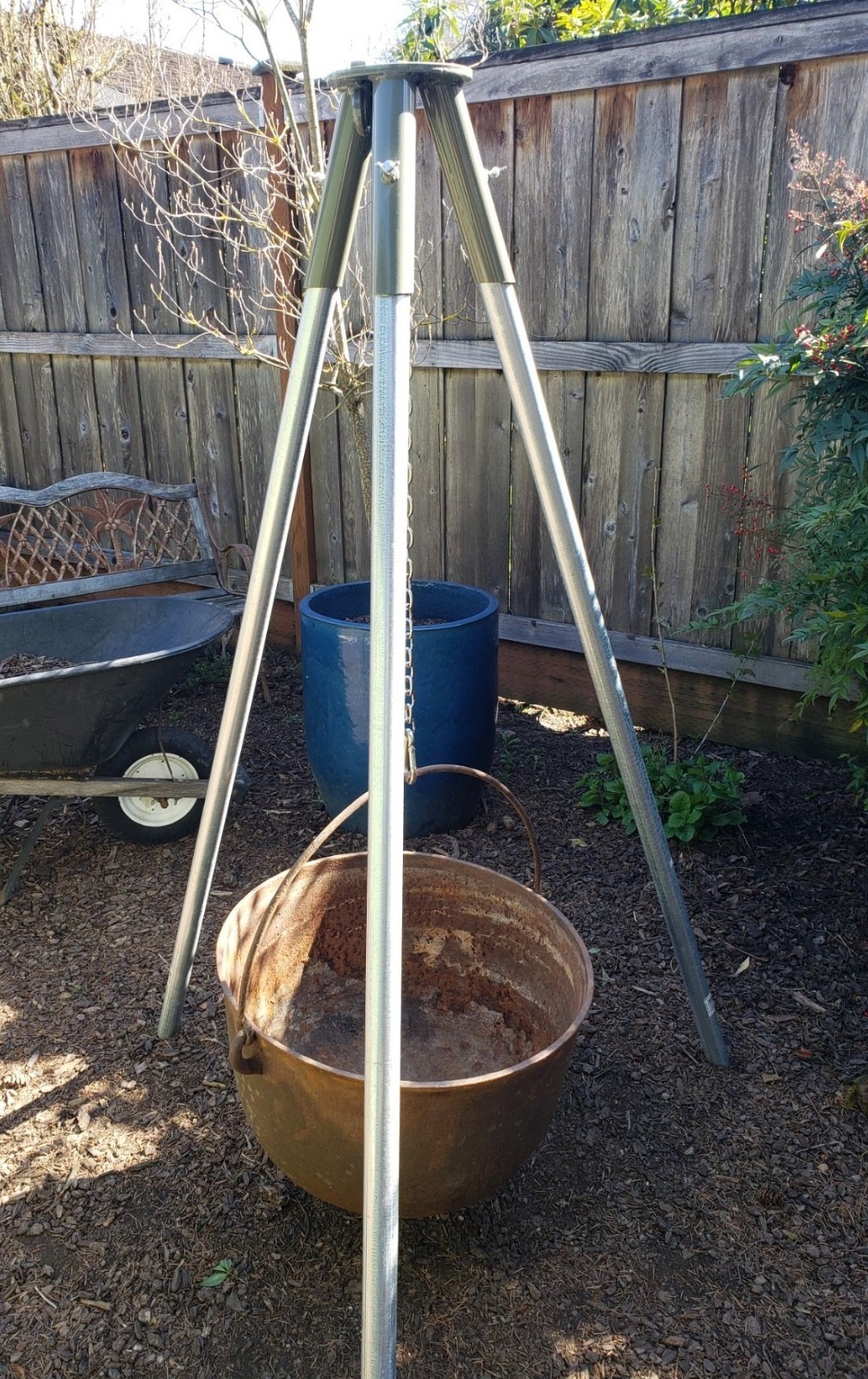 Tripod Header w Pulley Deer Feeder Stump Puller Camping Hunting Hanging Fire Pit