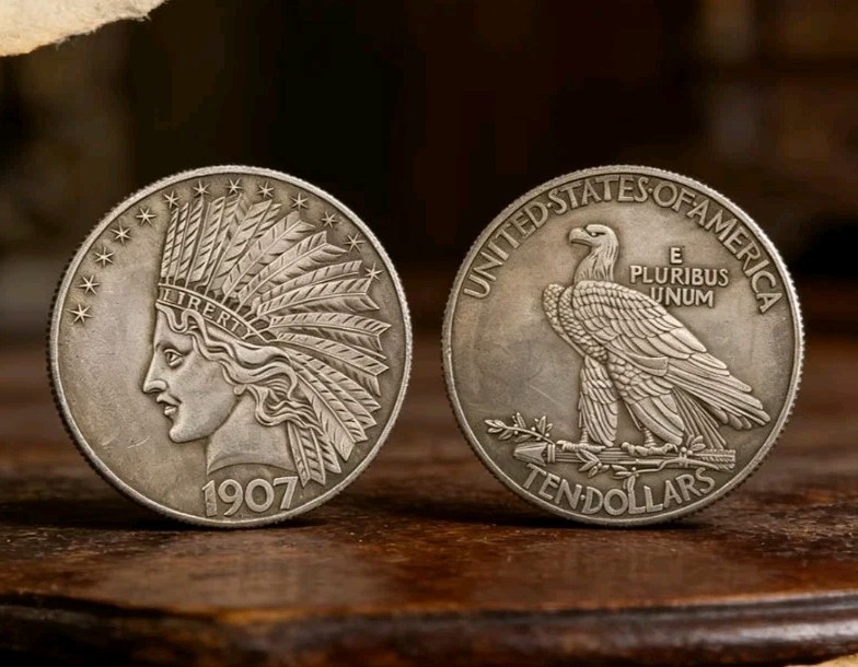 1907 Indian Head Silver Plated Brass Round Eagle Back Token