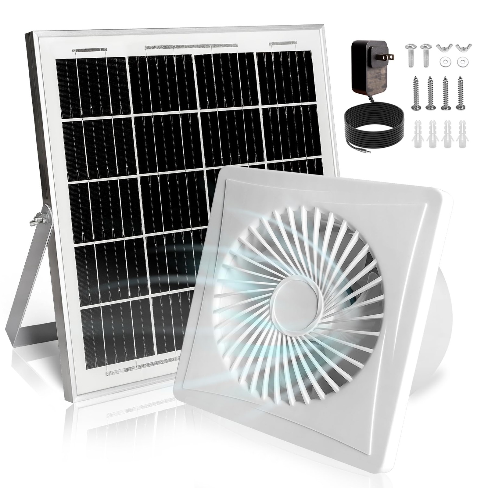 Solar Exhaust Fan, 25W Solar Panel + 8" Ventilation Vent Fan, with Power Adap...