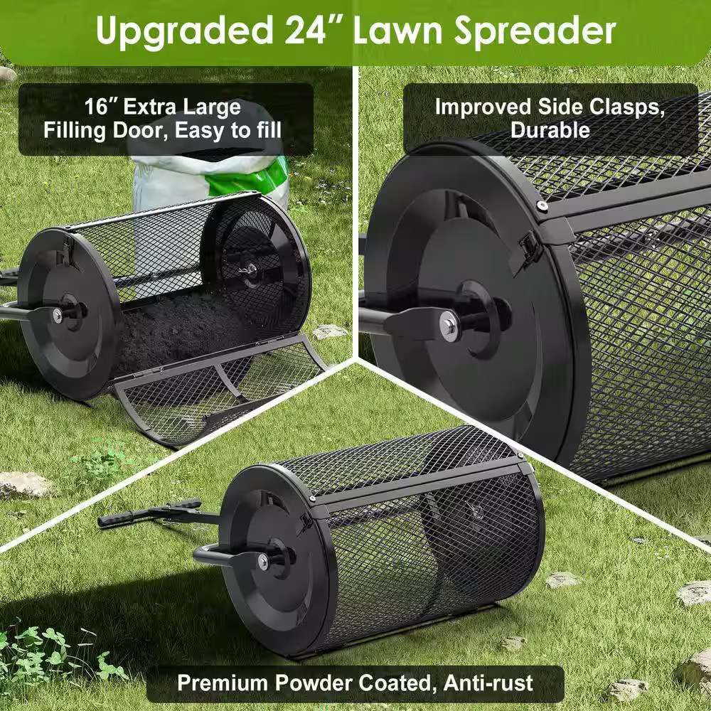 24 In. Black Compost Handheld Spreader Peat Moss Spreader, Lawn Garden Spreader