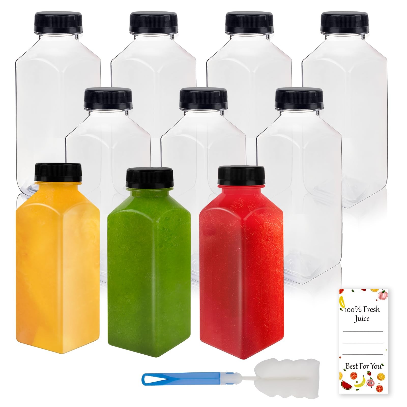 10 Pack 12 oz Clear Plastic Juice Bottles with Caps Reusable Food Grade