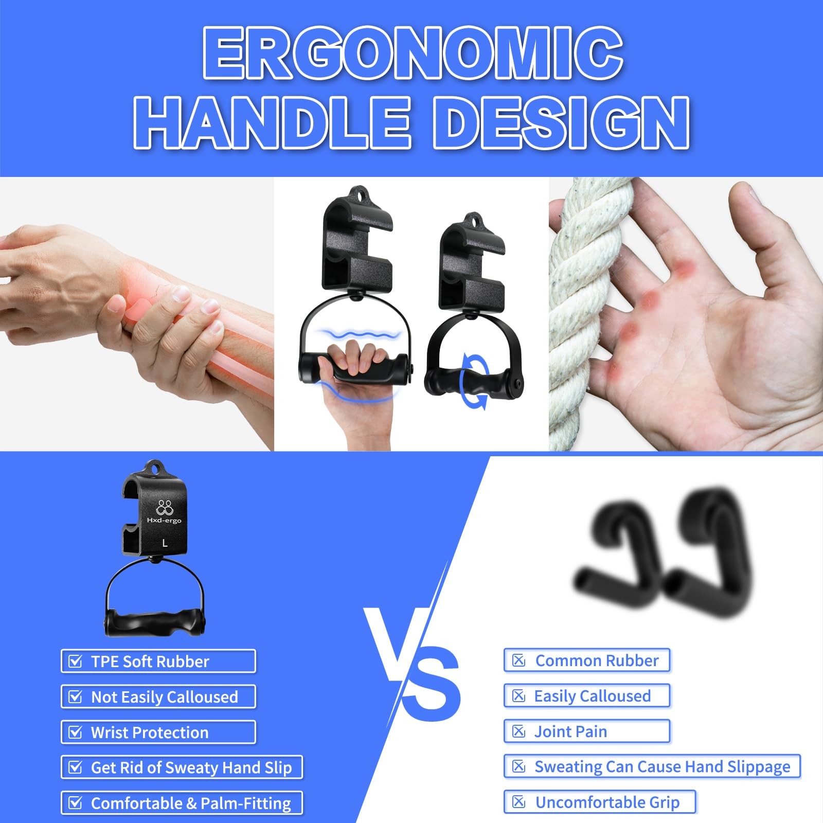 Rotating Pull-Up Handles-Ergonomic Exercise Handle for LAT Pulldown Attachmen...