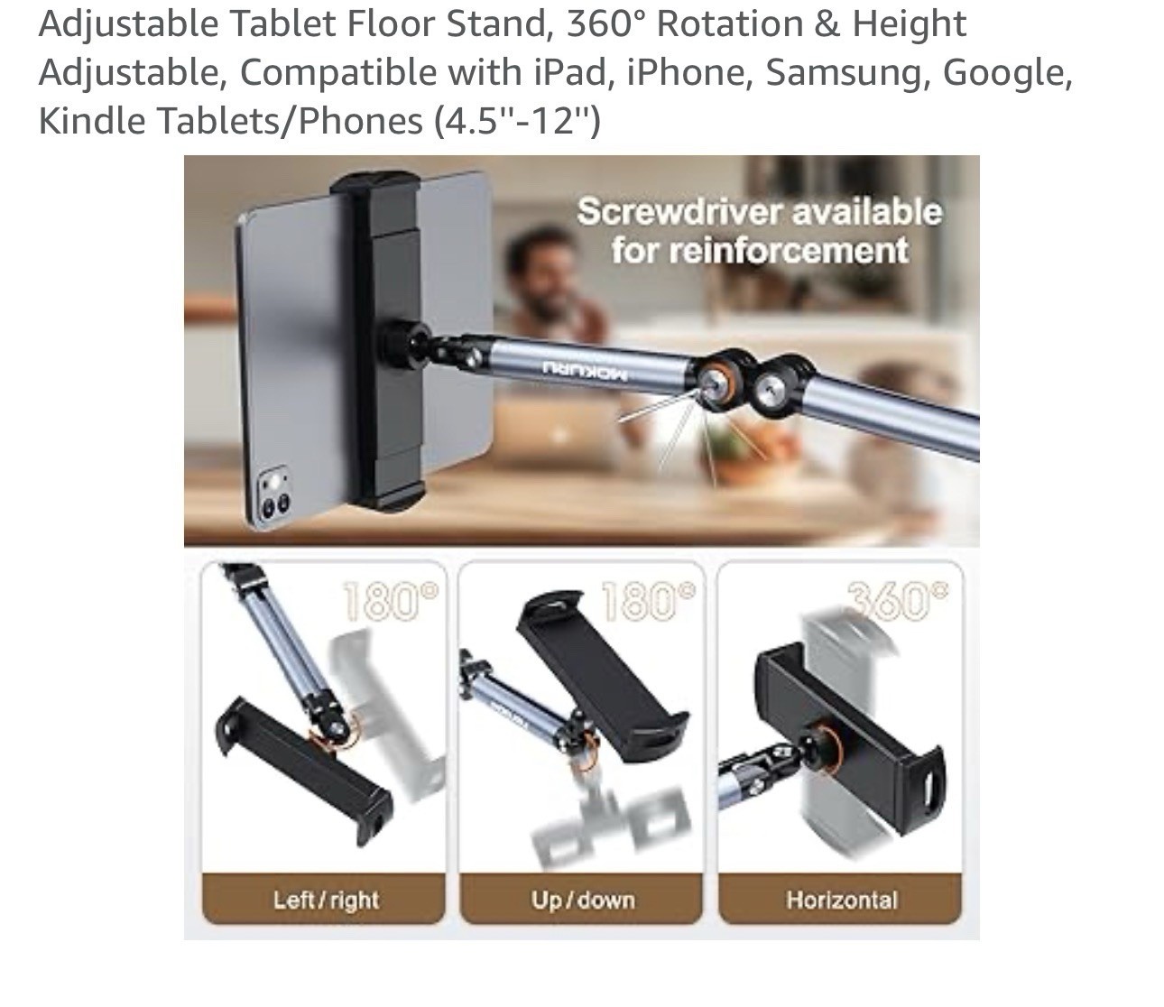 Adjustable Tablet Floor Stand 360° Rotating Height Adjustable