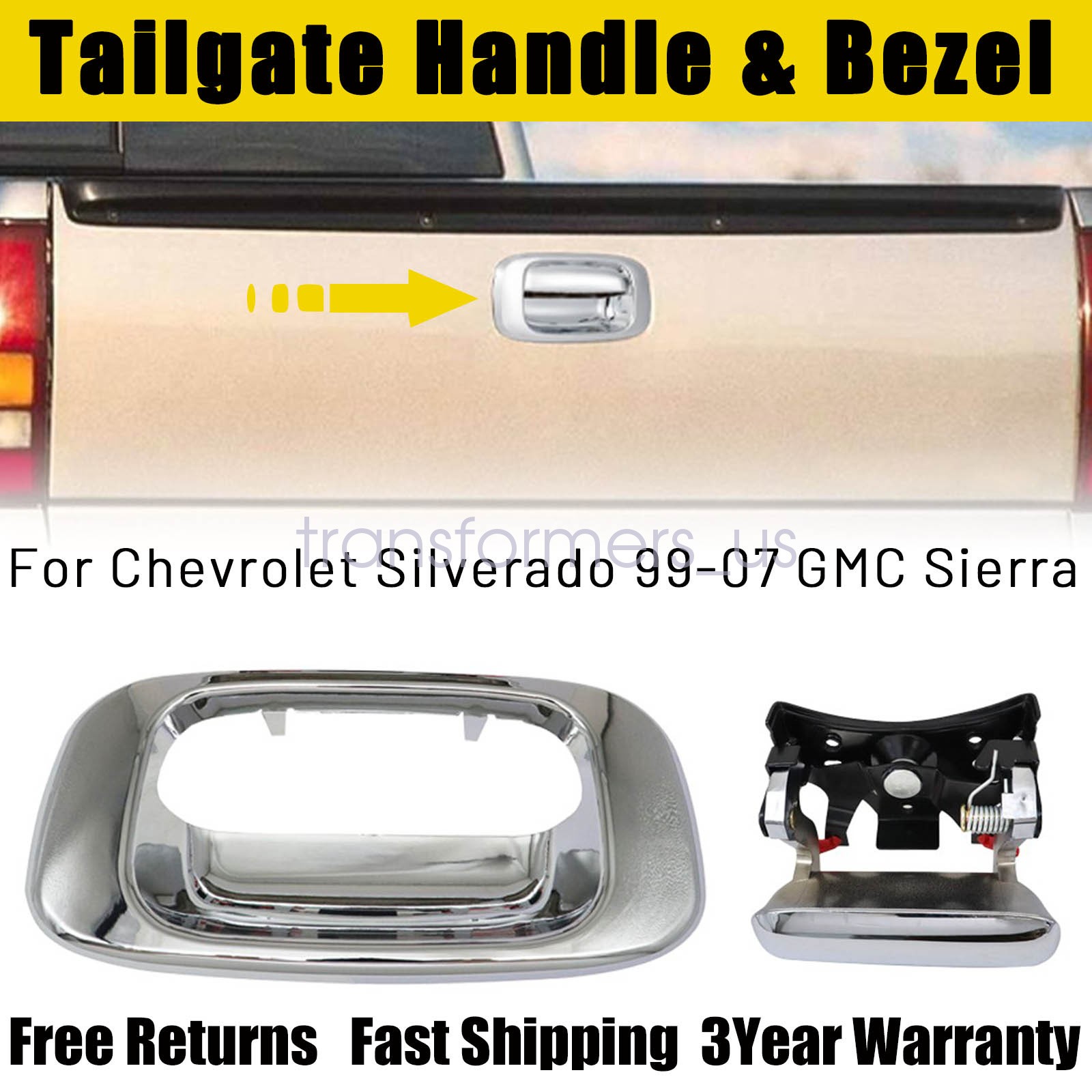 New Chrome Tailgate Handle & Bezel Set For 99-07 Chevrolet Silverado GMC Sierra