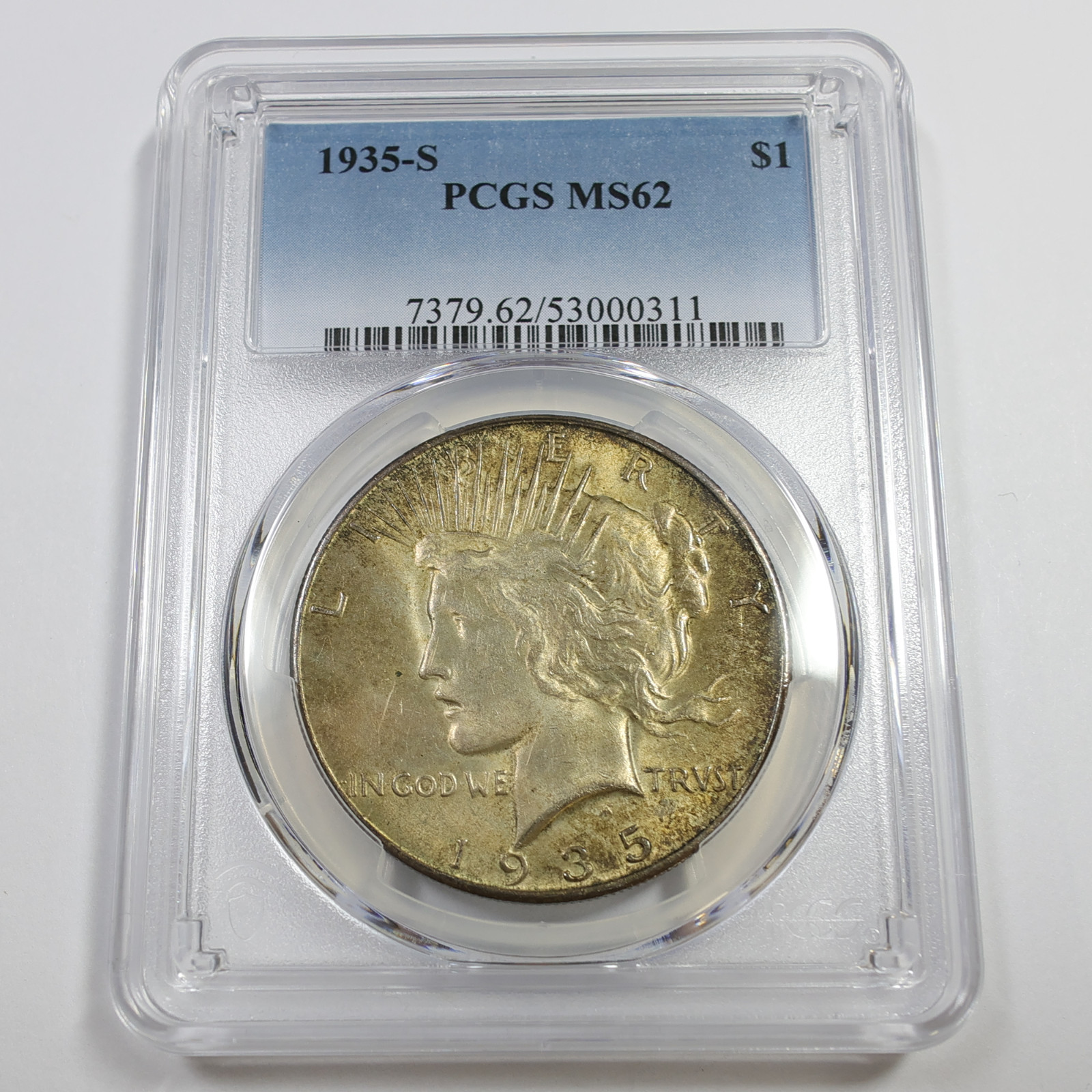 1935 S PCGS MS62 - Toned Silver Peace Dollar $1 US Coin #61431B