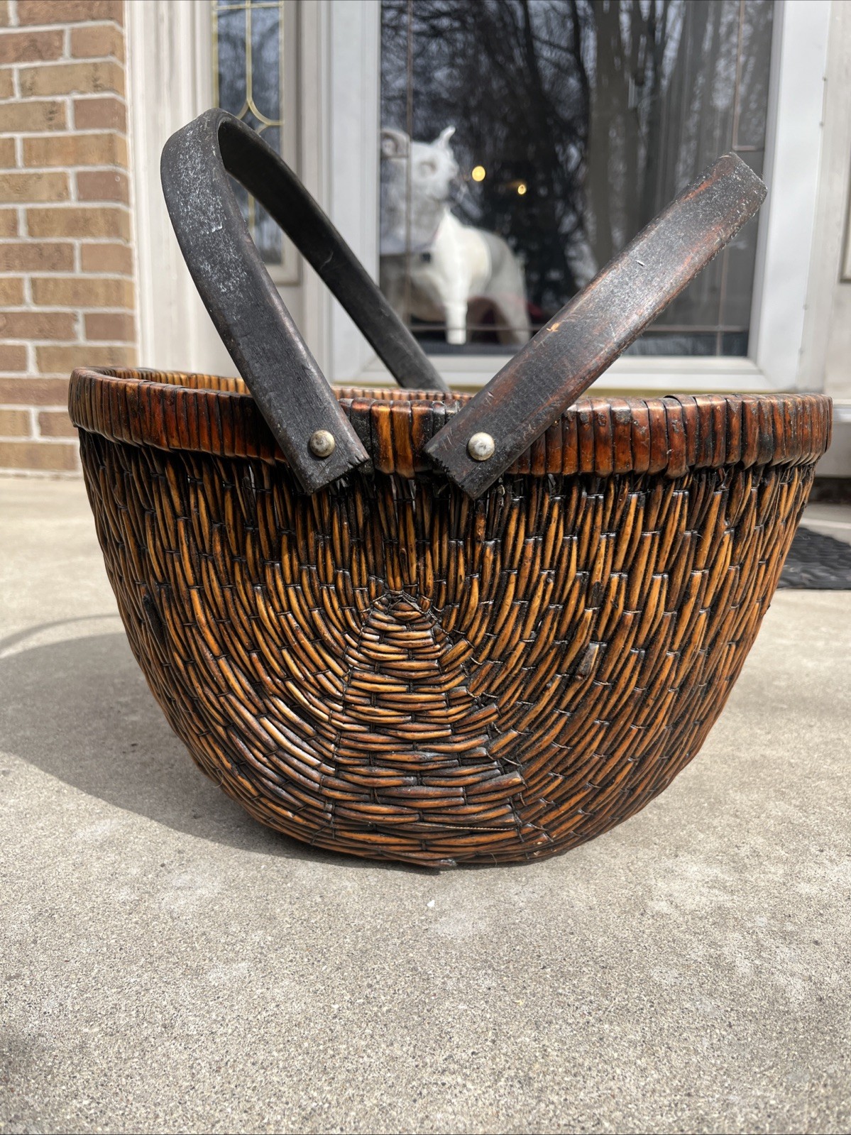 Antique Harvest Gathering Basket w/ Handle Buttocks Melon