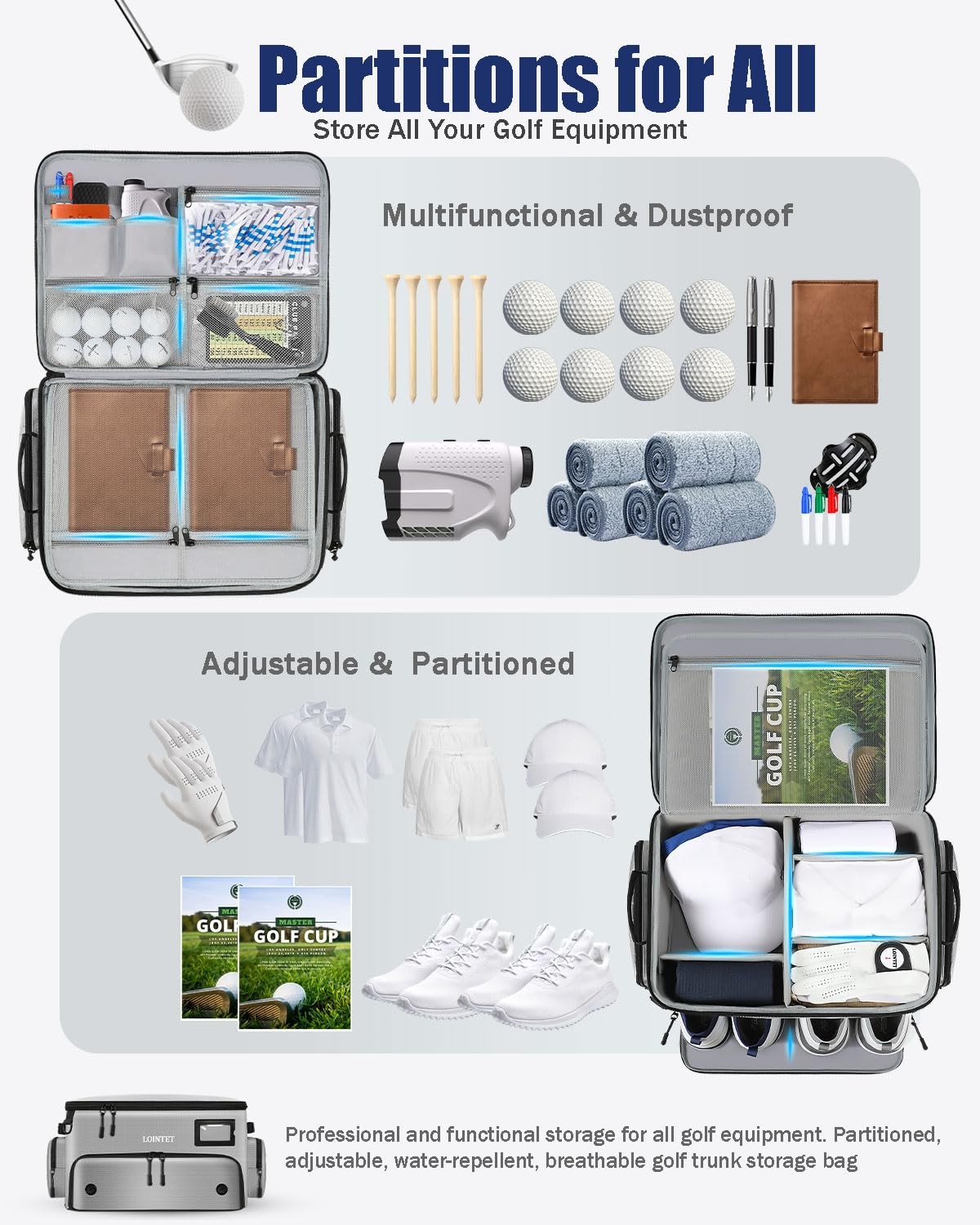 LOINTET Golf Trunk Organizer, Waterproof Car Locker with Separate Gray