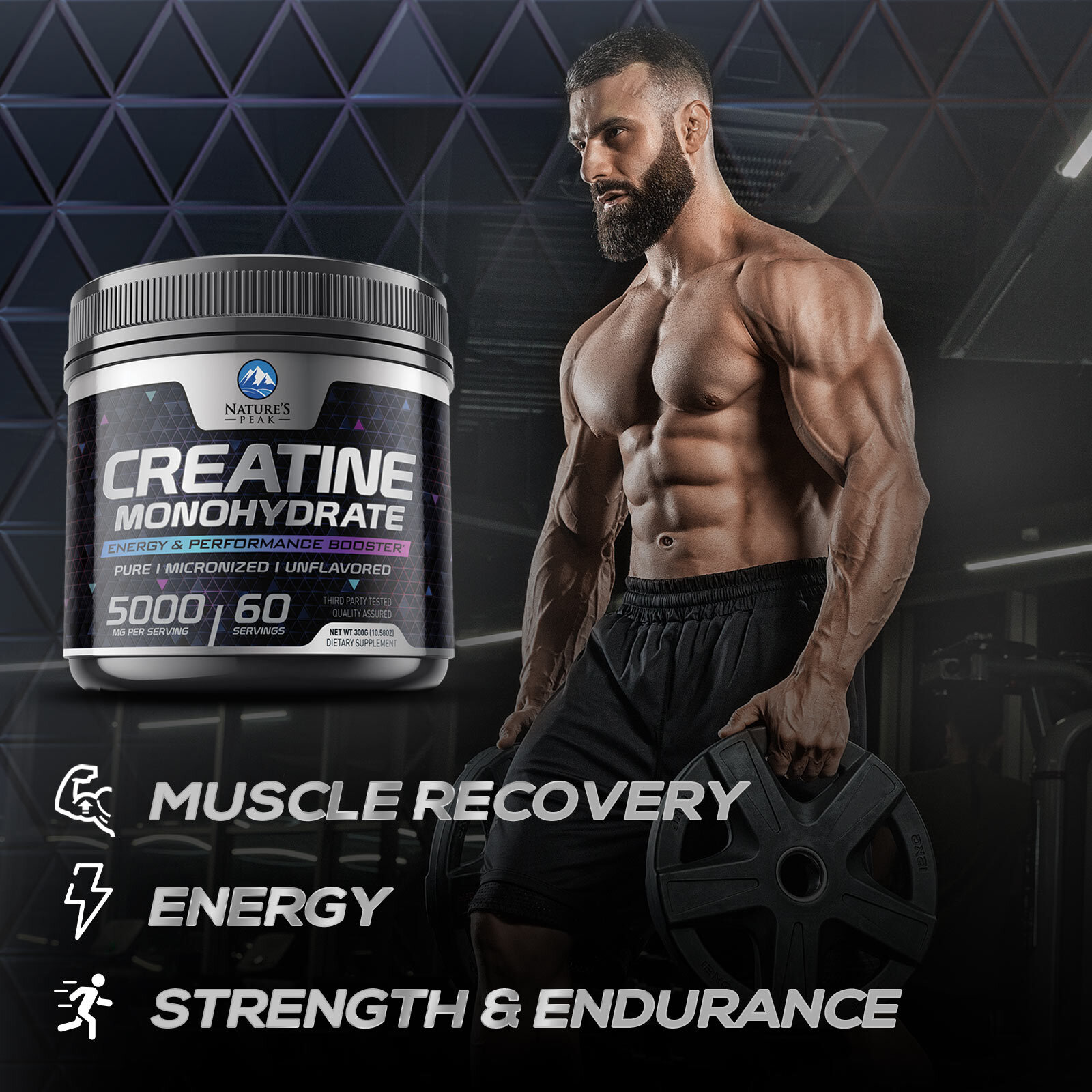 Creatine Monohydrate Micronized Powder 5000mg - Unflavored - Workout Supplement