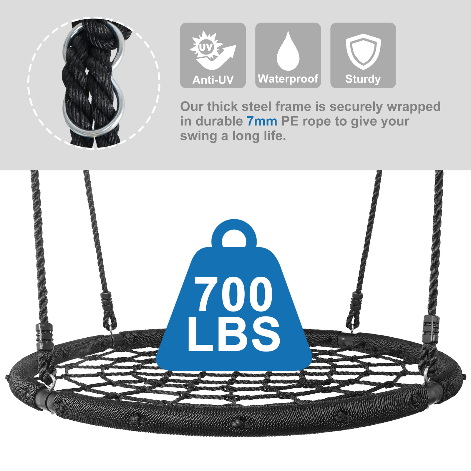 48'' Spider Web Tree Swing Net For Kids Max Weight Adjustable Height 600Lbs