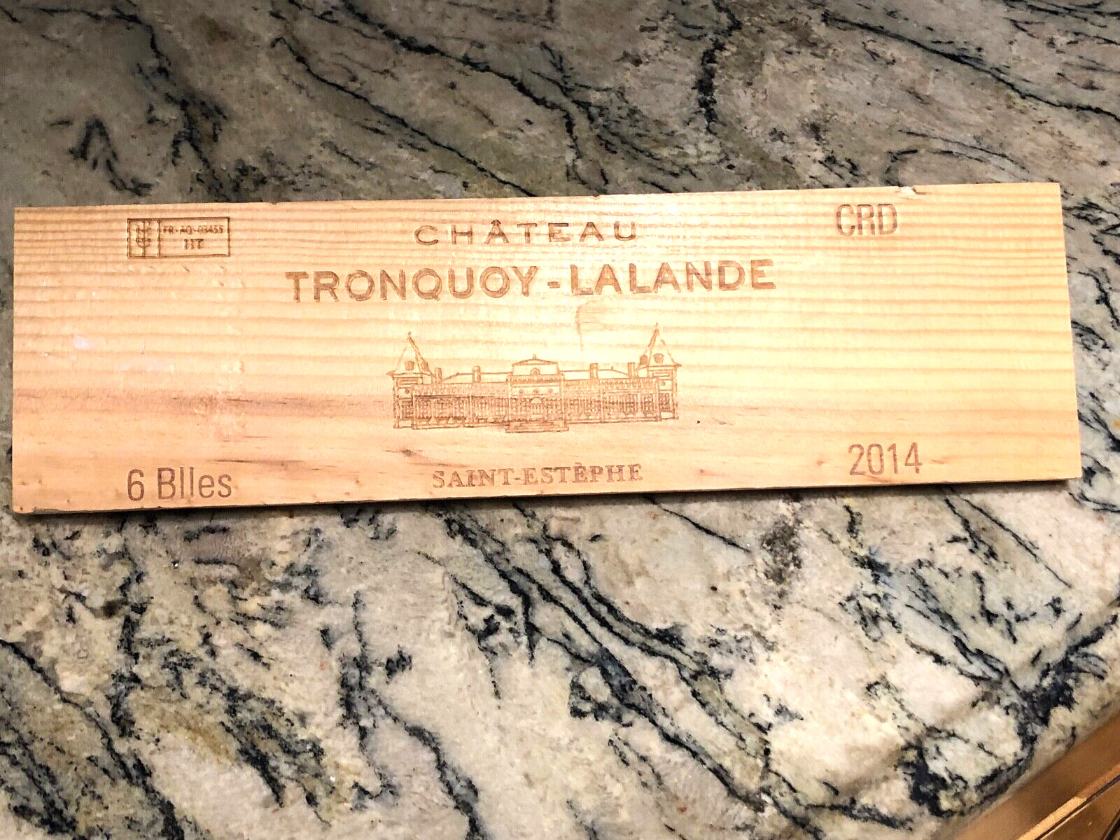 CH. TRONQUOY LALANDE 2014 ST. ESTEPHE REGION WINE CRATE BOX SIDE 12.25"X3.5"X3/8
