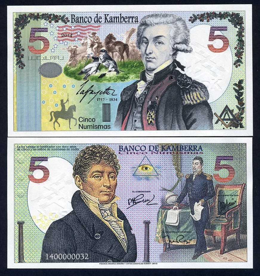 Kamberra, 5 Numismas, 2017, UNC General Lafayette New Security