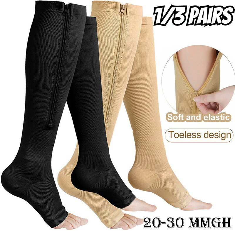 3 Pairs Slimming Sox Compression Socks Below the Knee Fashion Open Toe Hosiery