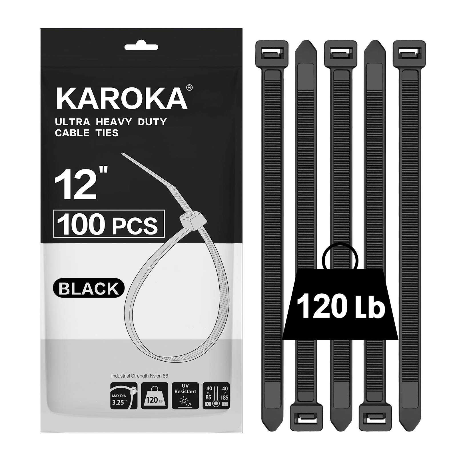 Zip Ties 12 inch Heavy Duty Zip Ties with 120 Pounds Tensile Strength, Black ...