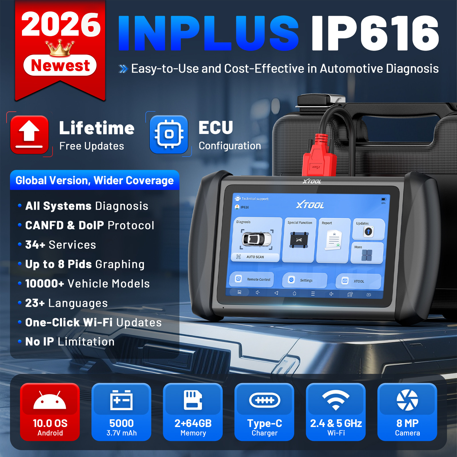 2026 XTOOL IP616 V2.0 Bi-directional Diagnostic Tool OBD2 Scanner Key Programmer