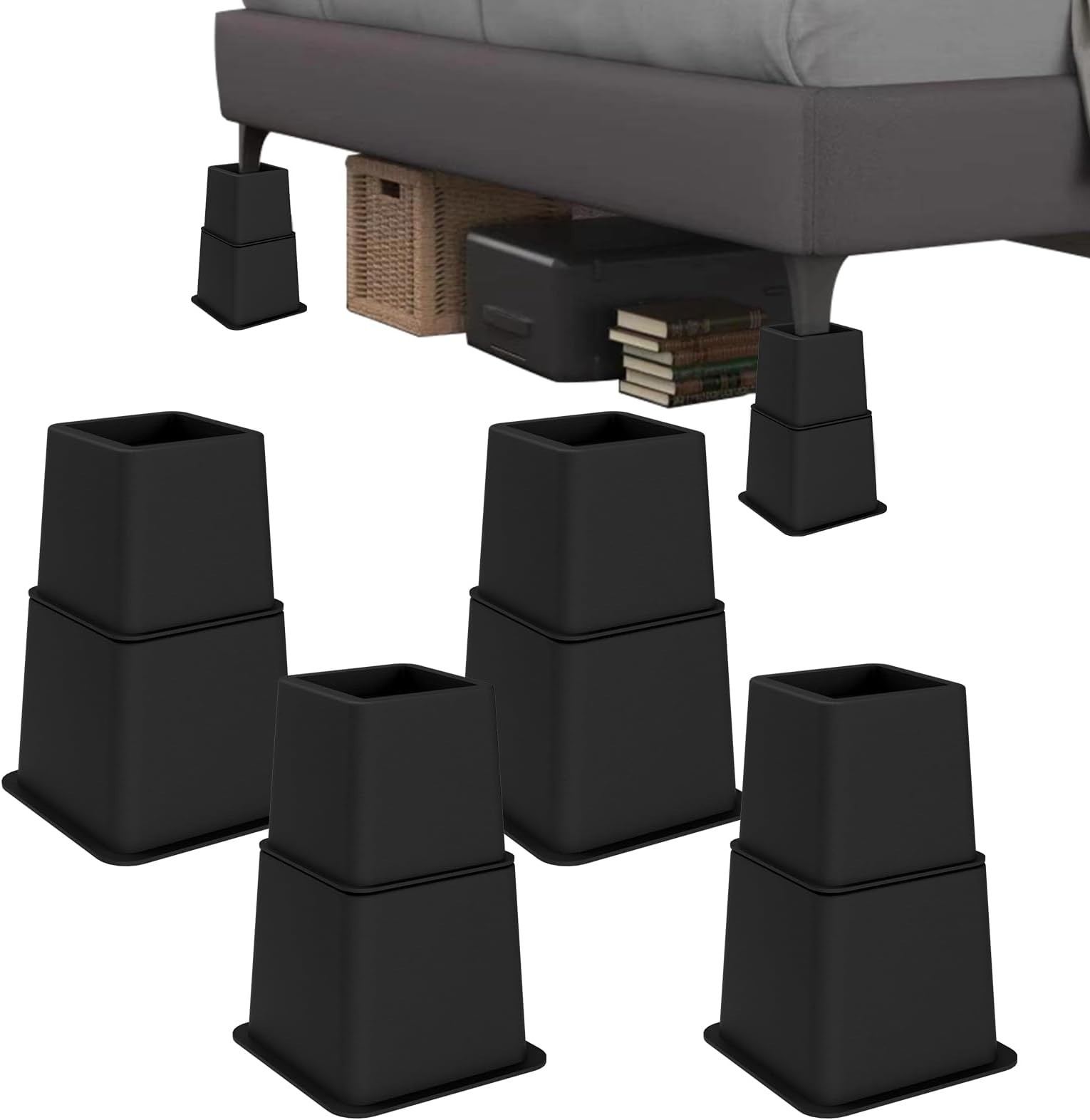 Heavy Duty Bed Risers - Set of 4 Adjustable Furniture Risers, Elevation Heigh...