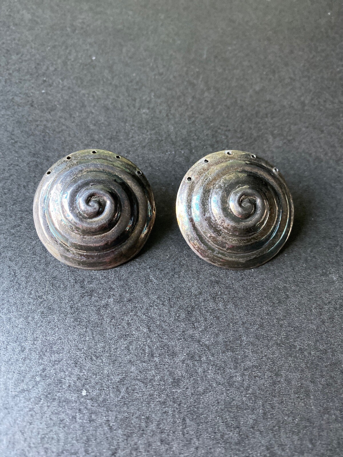 Vintage Big Shell Hollow Sterling Silver Clip On Earrings
